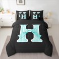 thumbnail image 2 of Manfei Monogrammed Bowknot H Twin Bedding Sets 7-Piece, Cyan Cute Dreamy Bowknot Bedding Comforter Set, Cartoon Initial Letter Reversible Sheet Sets, Lightweight Room Decor, 2 of 7