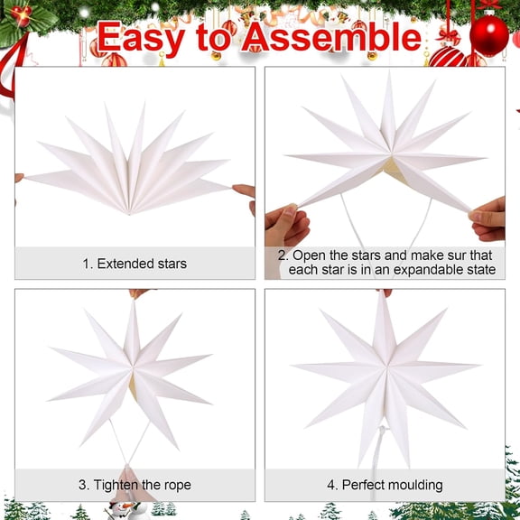 YUYAN-12 Inches 5 PCS White Paper Star Lanterns Hanging Stars Christmas Party Decorations Hanging Lampshade Christmas Wedding Birthday Christmas Home Party Decorations(9 Pointed)