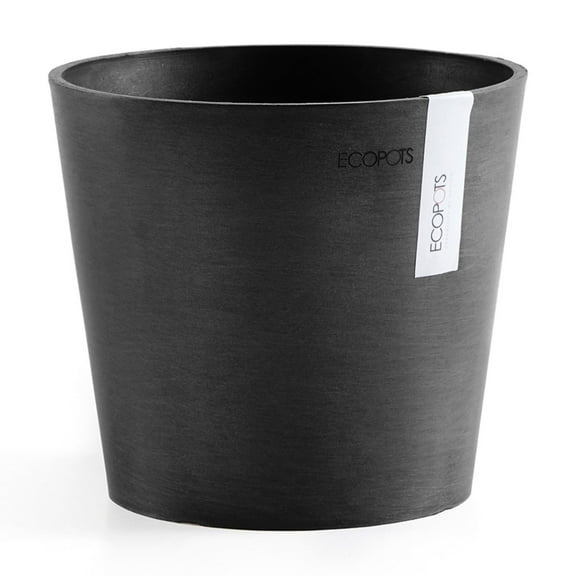 Ecopots Amsterdam Mini Durable Modern Round Recycled Based Composite Flower Pot Planter, Dark Grey, 7"