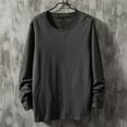thumbnail image 2 of USNSM Men's Casual Fashion Large Size Solid Color Fashion Casual Cotton Round Neck Bottoming Shirt Youth Long Sleeve Top Sweater Dark Gray XXL, 2 of 6