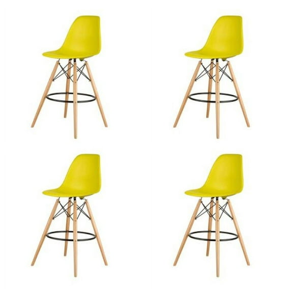 Wooden Base Kitchen Island Bar Stool with Gold Base - Yellow