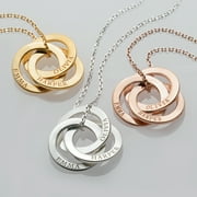 Personalized Planet Women's Interlocking Rings Rhodium or Gold Plated Family Engraved Names Necklace, 16" + 2 Ext