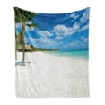 thumbnail image 1 of Beach Soft Flannel Fleece Blanket, Tropical Exotic Seashore with Palm Trees and Clear Sky Island Nature Summertime, Cozy Plush for Indoor and Outdoor Use, 50" x 70", Blue White Green, by Ambesonne, 1 of 6