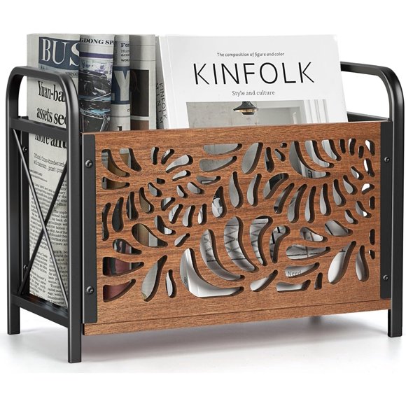Support pour Magazines, Étagère à Magazines sur Pied, Porte-Dossiers en Bois pour Magazines, Organisateur de Magazines, Rangement d'Albums pour Disques Vinyles, Étagère de Rangement Style Ferme pour Magazines, Journaux, Livres