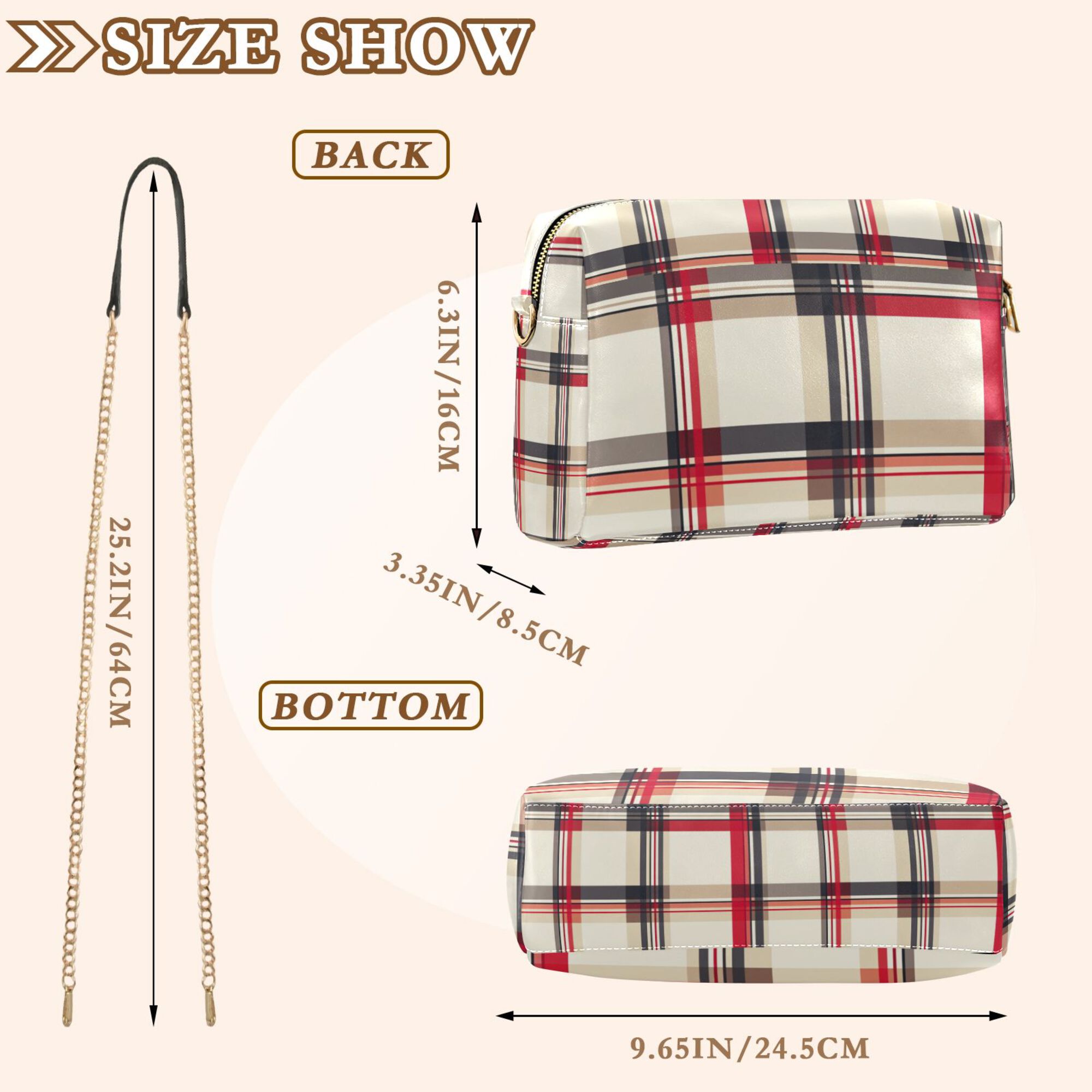 FORMRS Women Crossbody Purse with Chain Strap Vegan Leather Shoulder Handbag, Red Tartan