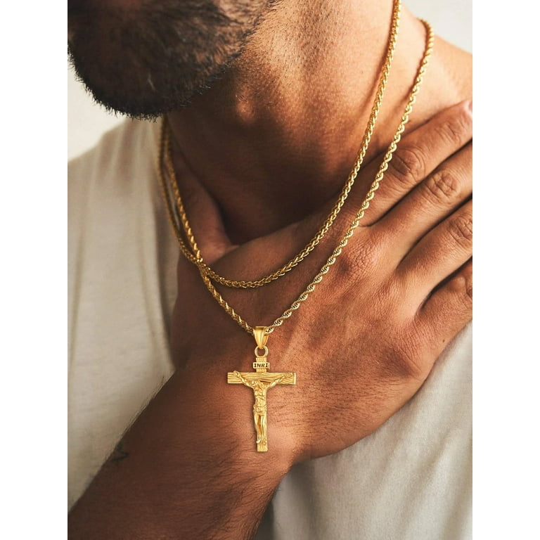 Mens Jewelry Men's Necklace Big Jesus Cross Pendant Chain Mens
