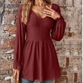 thumbnail image 2 of Tops for Women Empire Waist Long Sleeve Tunic Top Slim Fit V-Neck Blouse to Wear with Leggings Texture Leisure Tshirt, 2 of 4