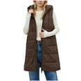 thumbnail image 5 of Pincandy Women Long Vest Solid Color Sleeveless Hood Winter Puffer Vest Outwear, 5 of 7