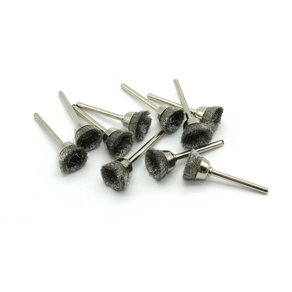TMAX 10 pc Stainless Steel Bristle 1/2 Inch Cup Wire Brush 1/8 Inch Shank for Dremel Rotary Tools