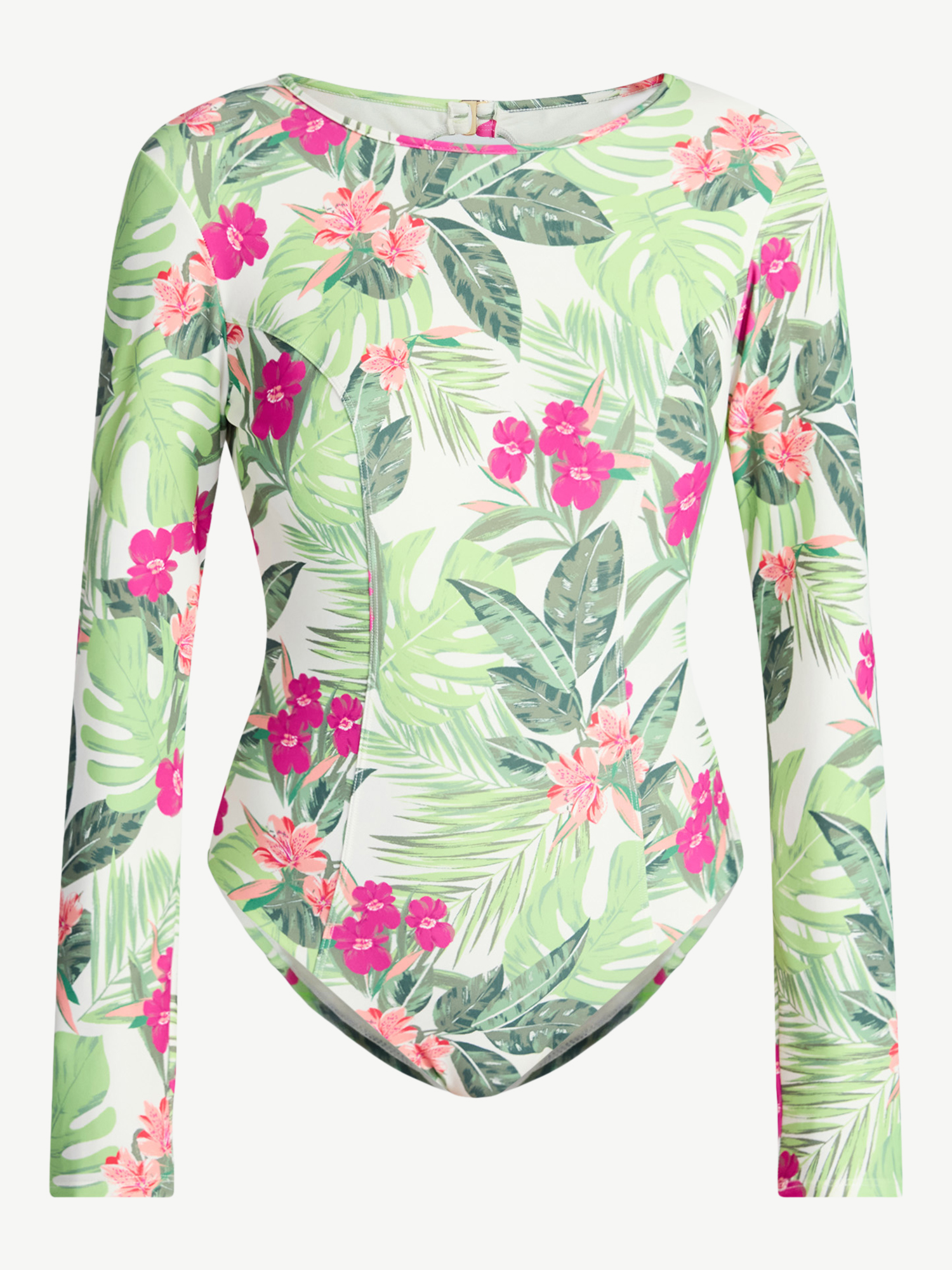 Time and Tru Women's and Women's Plus Size One Piece Rash Guard Swimsuit with Long Sleeves, Sizes XS-3X