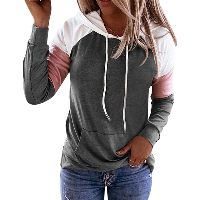 Sudaderas con capucha de bloque de color para mujer, sudadera de manga larga, jersey, túnica, tops con bolsillo para niñas y adolescentes Xemadio WRMH-135-17