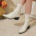 thumbnail image 4 of Stretch Ankle Boots for Women Pointed Toe Stacked Heel Knit Sock Booties Casual Dressu Fall Chelsea Boots, 4 of 7
