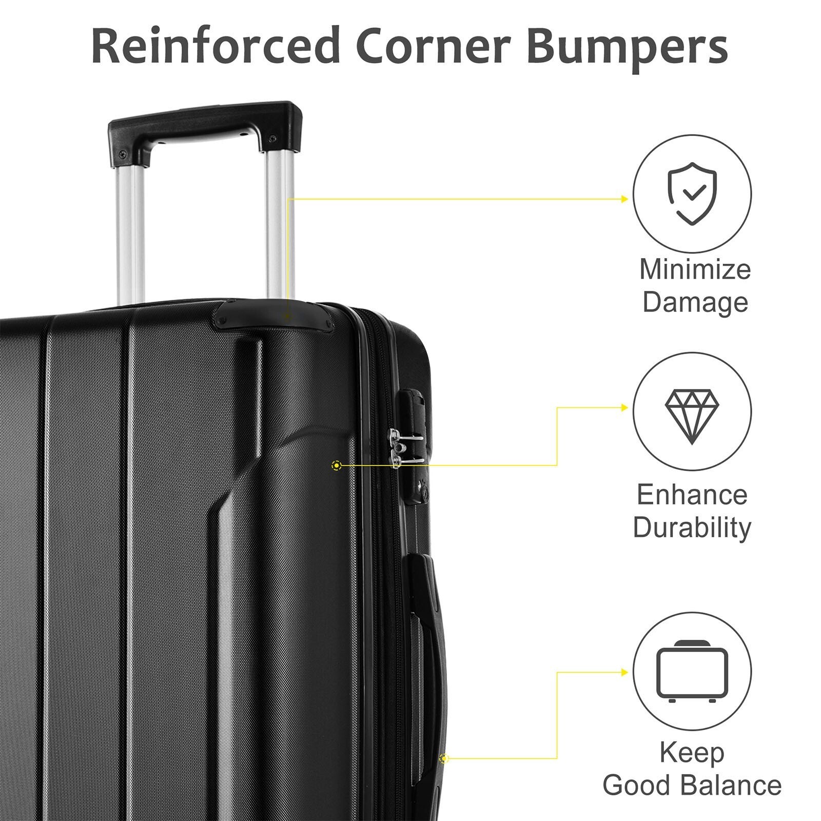 EUROCO 24" Hardshell Checked Luggage, ABS Expandable Suitcase with TSA Lock and Double Spinner Wheels,Lightweight Durable luggage,Black