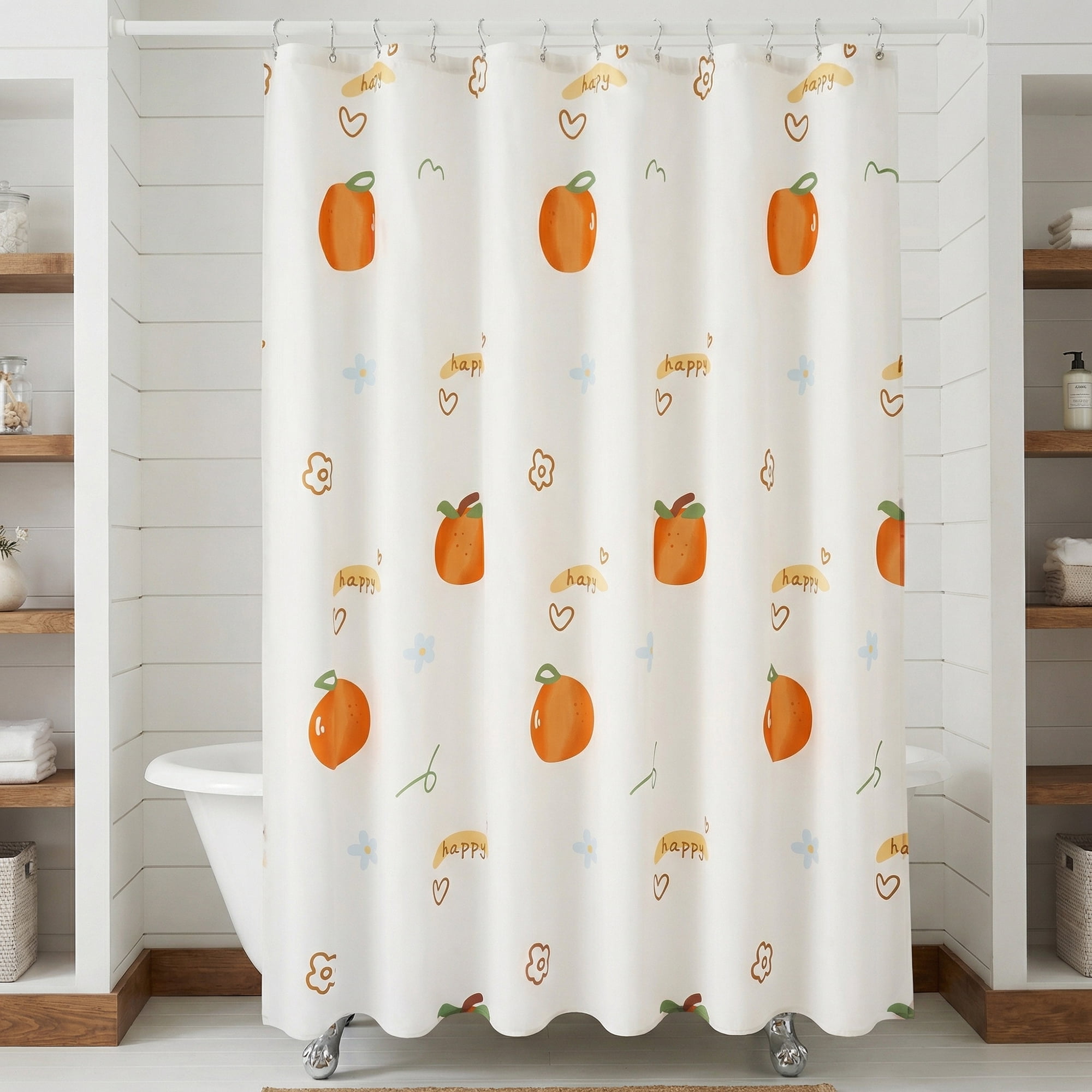 Unique Bargains Water-Resistant Printed Shower Curtain with 12 Hooks Orange 71"W x 71"L