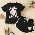thumbnail image 2 of Sopiago Baby Girl Summer Outfit Cow Print Short Sleeve T Shirt Tops and Stretch Shorts Toddler Girl Clothing Set Black,9-12 Months, 2 of 6