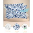 thumbnail image 2 of Hokiten Pillow Cases Standard Size Set of 2, Lumbar Pillow Covers, Boho Blue Floral Satin Pillowcases with Zipper for Hair/Skin, Farmhouse Botanical Vintage Paisley Flower 20x26 Inches, 2 of 6