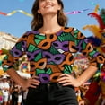 thumbnail image 4 of Mceream Mardi Gras Shirts for Women Bling Glitter Carnival Outfits 3/4 Sleeve Tunic Tops Funny Mask Graphic Tees Crewneck Vintage Mask Print Blouses Plus Size Multicolor M, 4 of 9