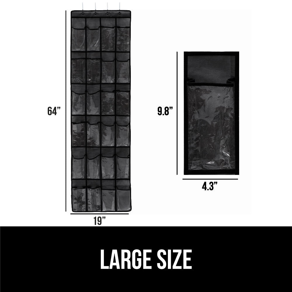 GORILLA GRIP 24 Pocket Over the Door Shoe Organizer, Clear PVC Pockets, Up to 40 Pounds, Hang on Doors, 1 Pack, Black