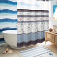 thumbnail image 5 of No Hook Shower Curtain, Blue Brown Stripes Shower Curtains for Bathroom with See Through Top Window, Abstract Geometric Spring Flowers Country Waterproof & Washable Bath Curtain 60"x72", 5 of 9