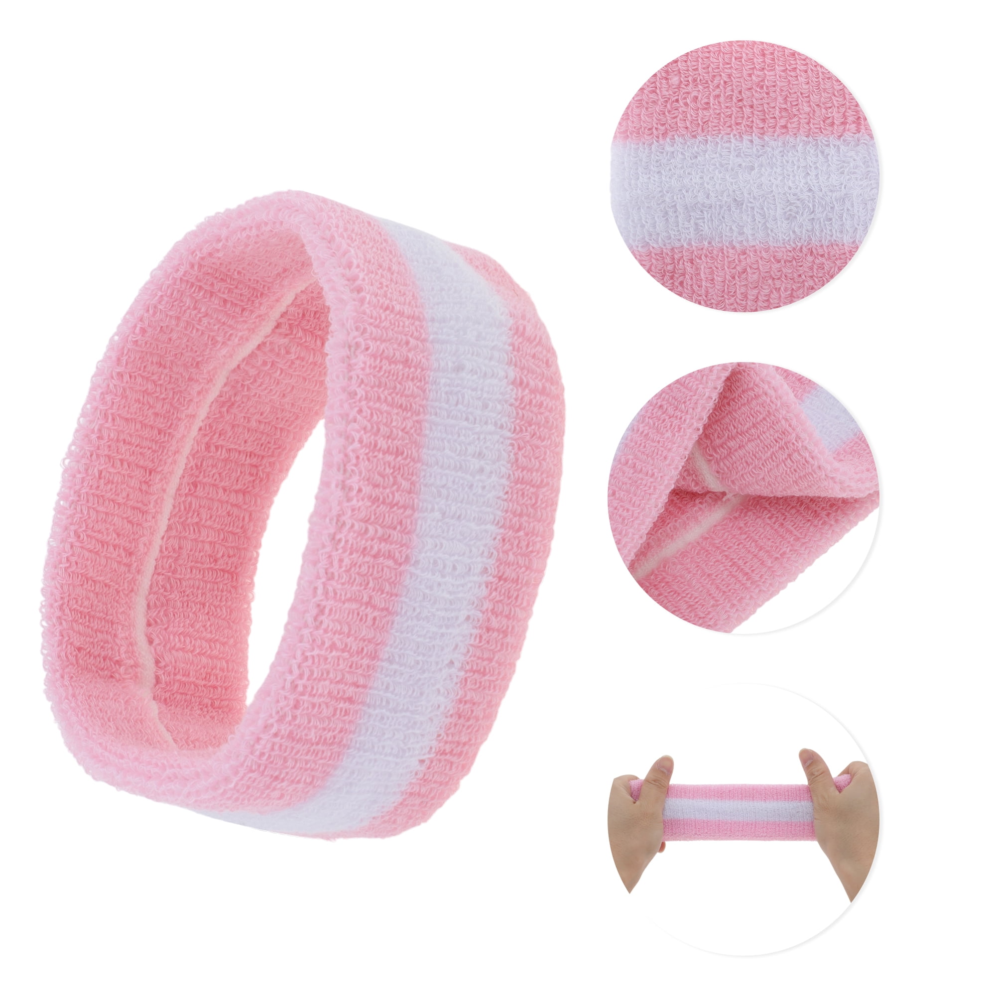 Unique Bargains 3Pcs Headband with Wristband Sweat Headband Pink White