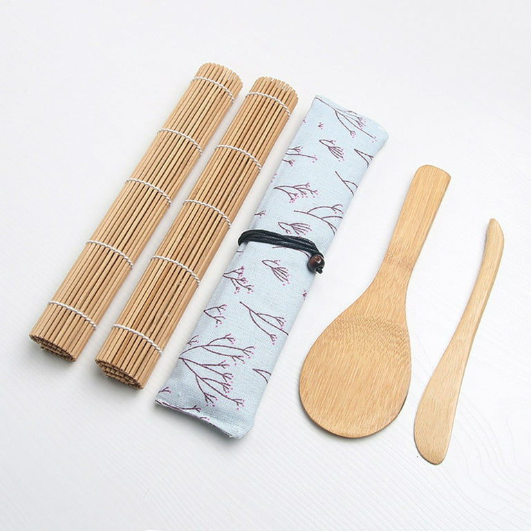 6 Carbonized Bamboo Sushi Rolling Mats with Rice Paddle