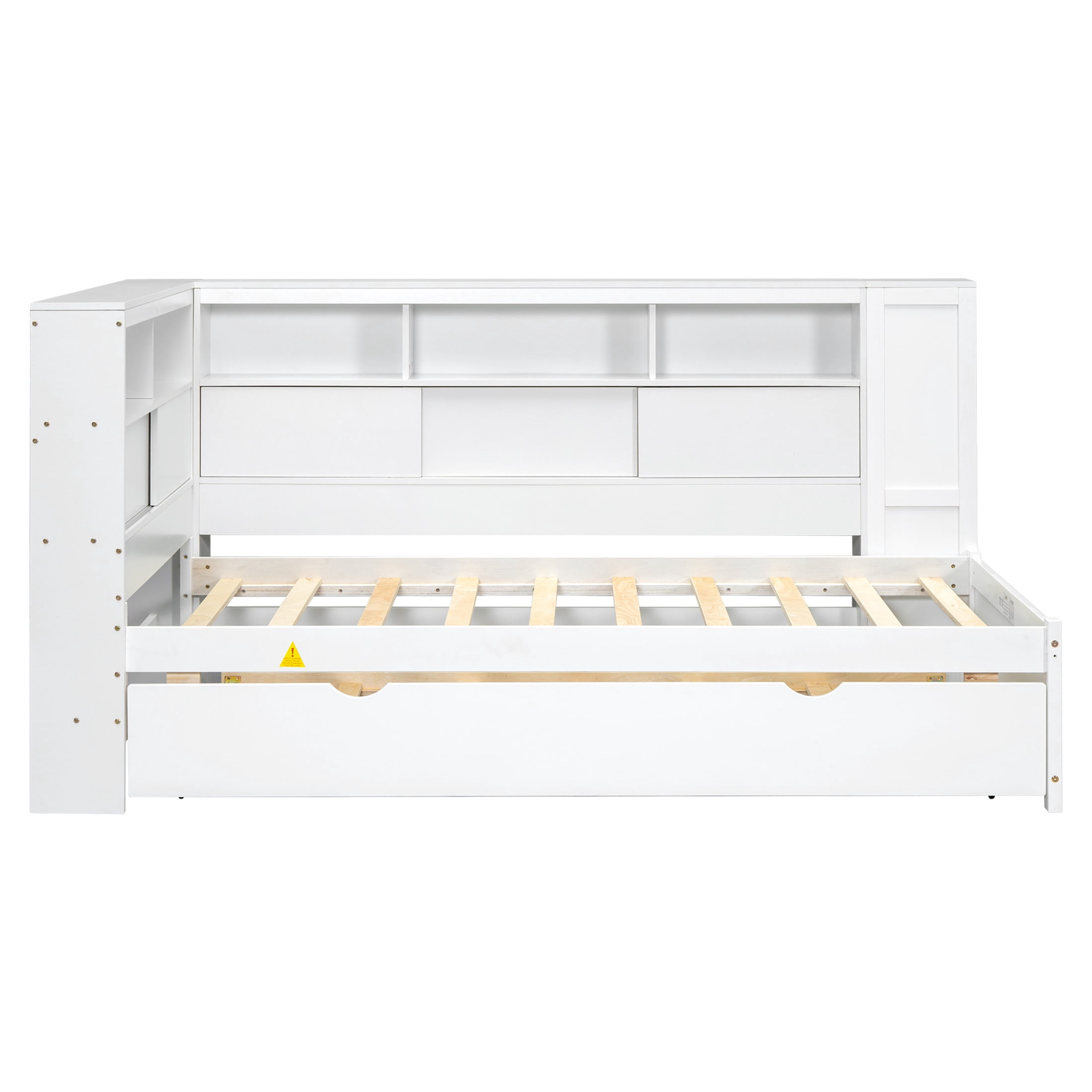 Noble House Ladd Twin Daybed with Storage Shelves and Twin Trundle, USB Charging Station, Pine Wood Frame, White