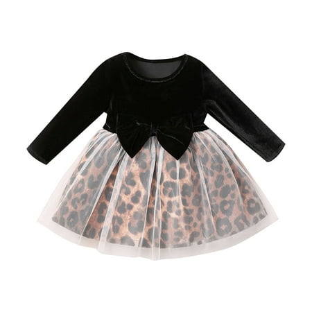 

koaiezne Baby Girls Leopard Autumn Long Sleeve Tulle Princess Dress Clothes Toddler Girl Rose Dress Easter Dresses