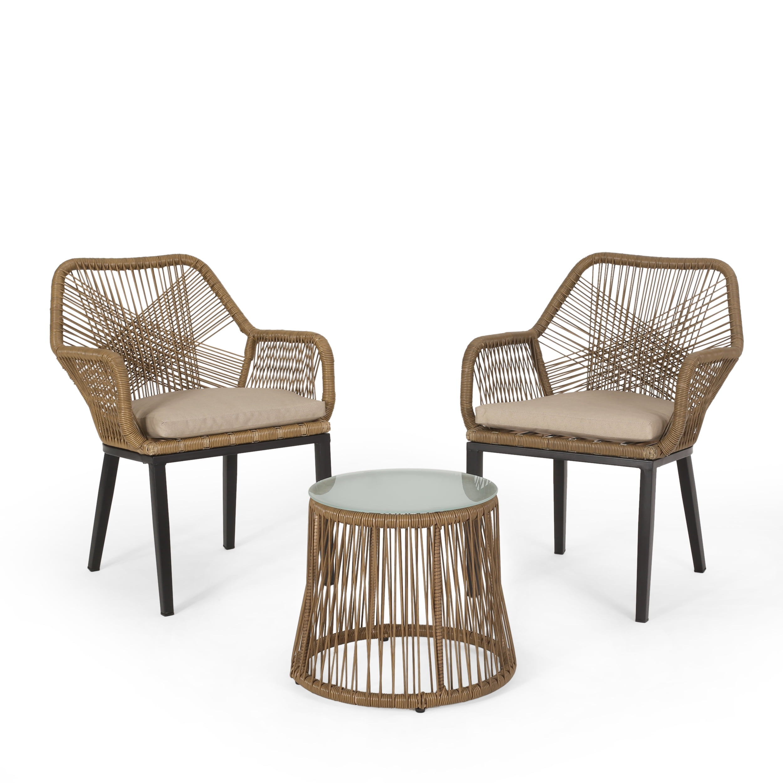 Outdoor Leisure Combination Seat Set, Wicker Structure Conversation Furniture for Patio Garden, Light Brown