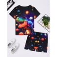 thumbnail image 3 of QEFJNO 3-12Y Kids Boys Pajamas Set 2 PCS Short Sleeve Top and Shorts Pants for Toddler Boys Planet Rocket Pjs Summer, 3 of 13