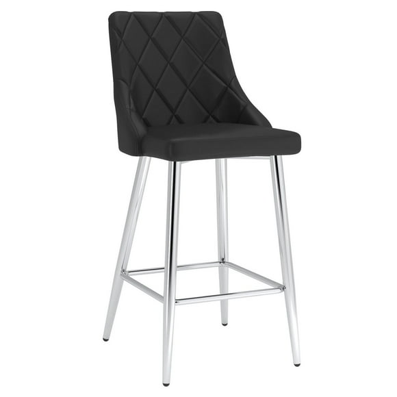 Tabouret de Comptoir, 26 Po, Jeu de 2 Contemporaine en Similicuir et Métal - Noir et Chromé