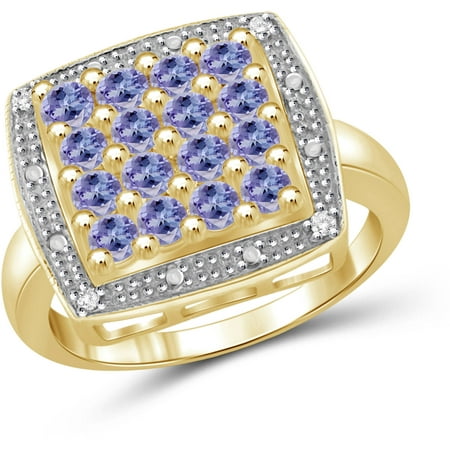 JewelersClub 1.12 Carat T.G.W. Tanzanite Gemstone and 1/20 Carat T.W. White Diamond Gold Over Silver Square Ring