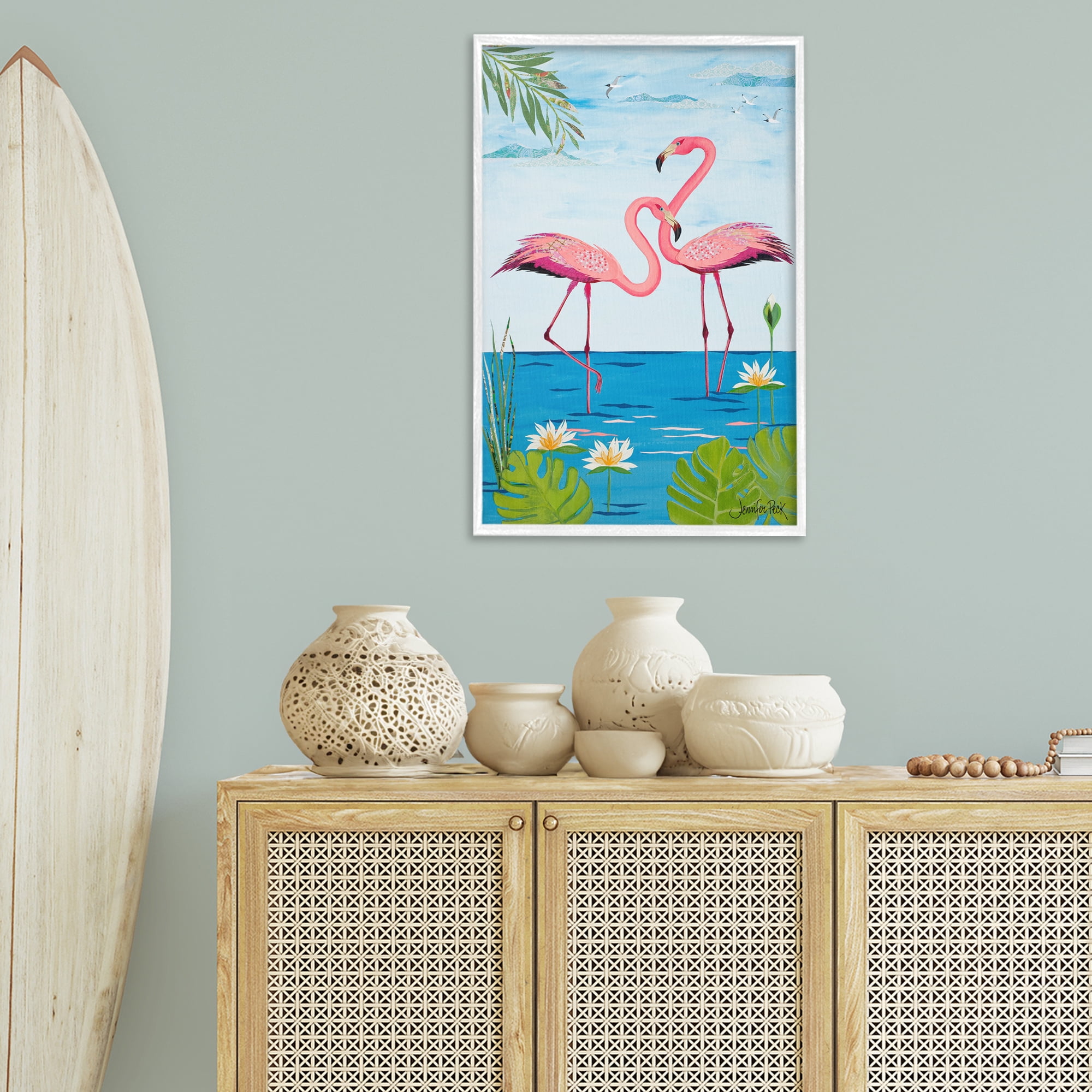 Stupell Industries Pretty In Pink Flamingos Animals & Insects Painting White Framed Art Print Wall Art, 20 x 30