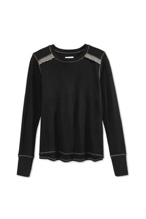 Girls Long-Sleeve Thermal Oxford Shirt , Size M, Black