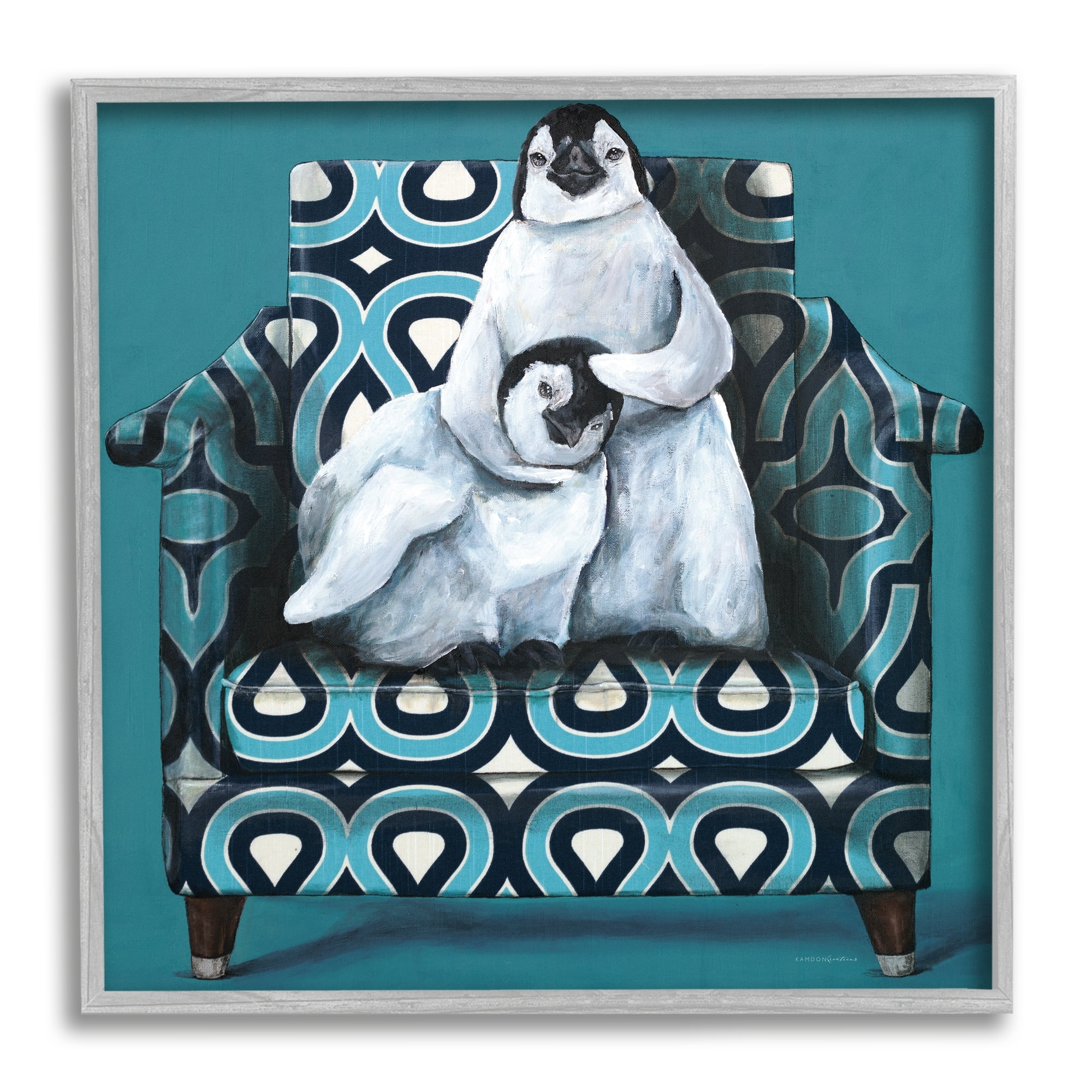 Stupell Industries Pair Penguins Relaxing Head Pat Patterned Sofa Chair Graphic Art Gray Framed Art Print Wall Art, Design by Kamdon Kreations