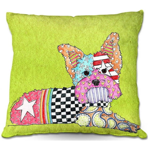 DiaNoche Designs Throw Pillows from Artist Marley Ungaro - Yorkie Dog Lime