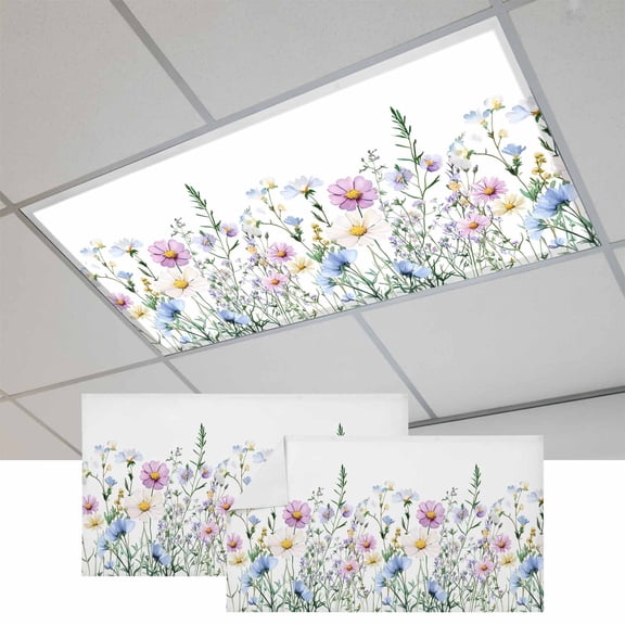 Spring Floral Magnetic Fluorescent Light Covers for Ceiling Lights 2 x 4 Feet, Country Spring Floral Botanical Office Classroom Kitchen Drop Ceiling Light Covers Lighting Filters Shade Panel 2 Packs