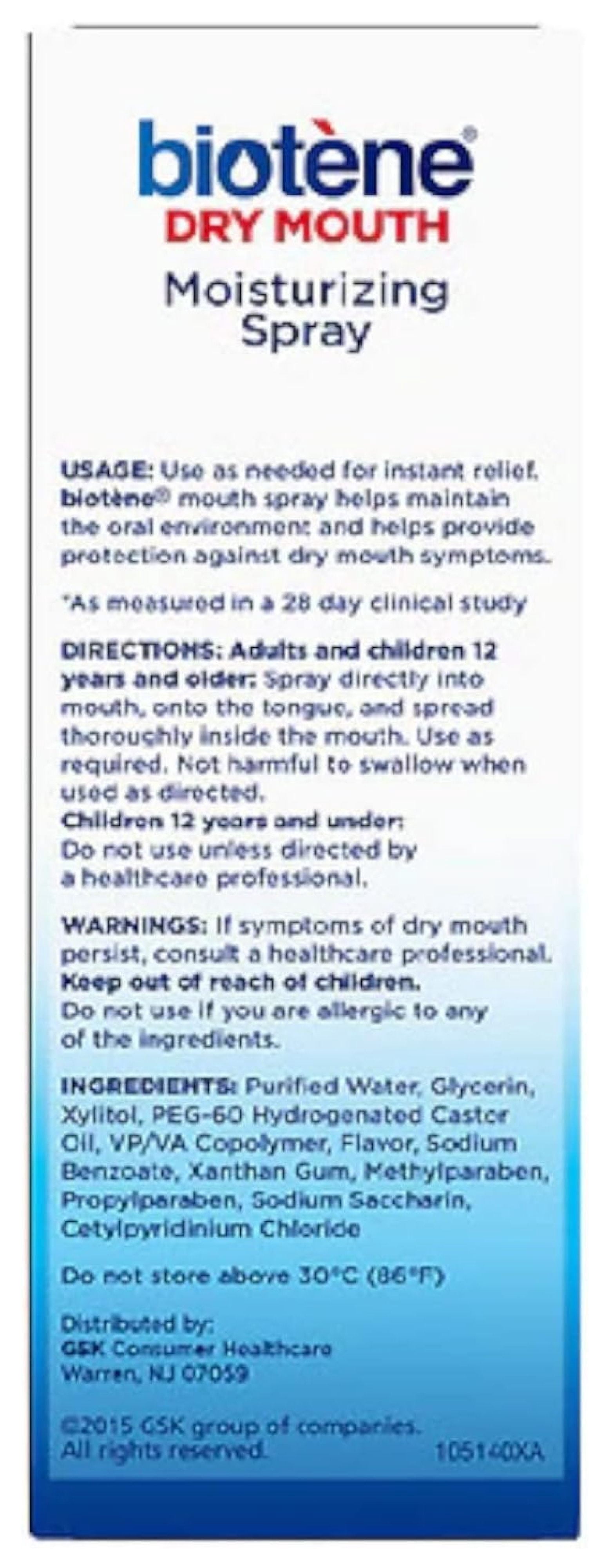 Biotene Moisturizing Dry Mouth Spray, Moisturizing Spray for Dry Mouth and Bad Breath, Gentle Mint - 1.5 fl oz (Pack of 4)