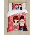 thumbnail image 1 of Nerdy Duvet Cover Set Twin Size, I Love You Calligraphy with Heart Cartoon Couple Valentine's Day Themed Composition, Decorative 2 Piece Bedding Set with 1 Pillow Sham, Multicolor, by Ambesonne, 1 of 3