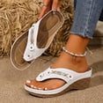 thumbnail image 4 of Rokment Women's Orthopedic Wedges Dressy Sandals Trendy Casual Leather Platform Flip Flops with Arch Support Beach Comfortable Walking Slip on High Heels Slides Shoes A Size 6, 4 of 7