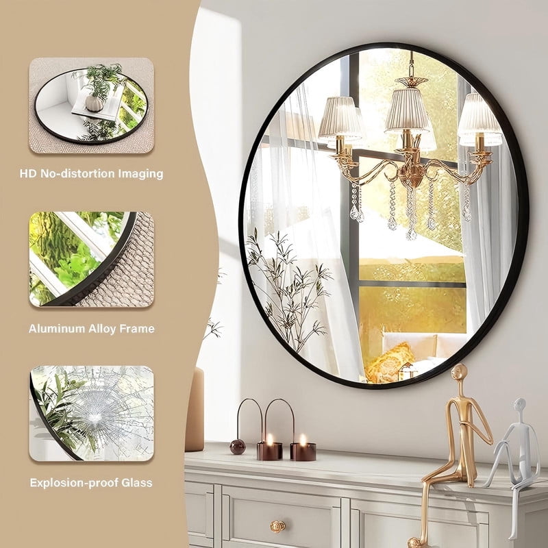 GRAHMCY 24" x 24" Black Round Bathroom Mirror