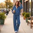 thumbnail image 4 of Szluipve 2 Piece Sets for Women Leopard Print 2 Piece Tracksuit Zip Up Stand Collar Jacket Elastic Waist Wide Leg Pants Casual Loungewear Outfit Set Royal Blue XXL, 4 of 7