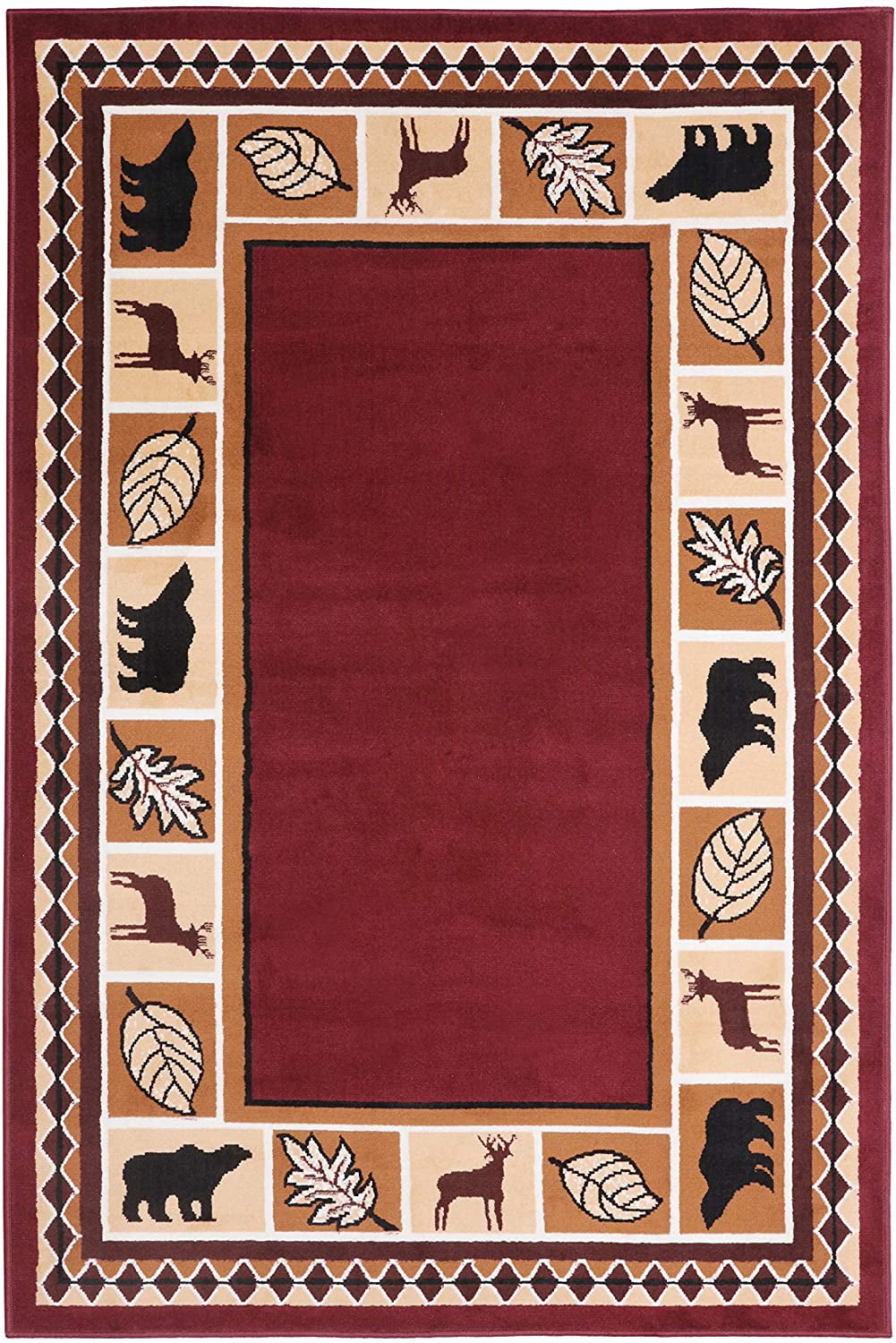 Wildlife Bear Moose Rustic Lodge Cabin Carpet Area Rug, Burgundy, 3'6 ...