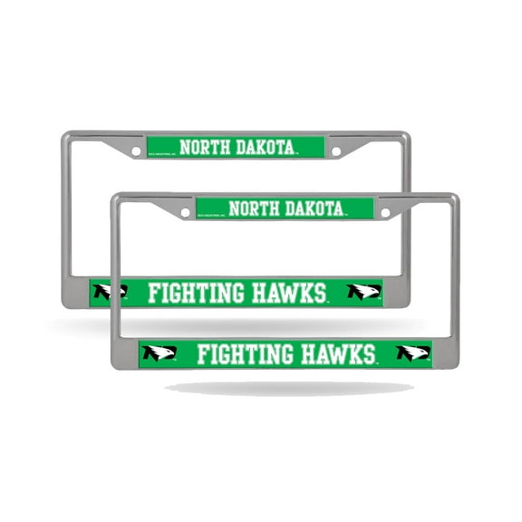 North Dakota Fighting Hawks (Set of 2) Chrome Metal License Plate Frames