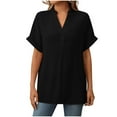 thumbnail image 2 of JMKQLZ Women's Solid Color Loose Shoulder Short Sleeved V-Neck Hem Slit Fashion Top, 2 of 7