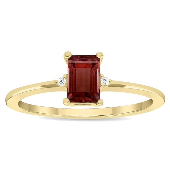 SZUL Women's Emerald Cut Garnet and Diamond Classic Band in 10K Yellow Gold