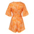 thumbnail image 5 of Qcmgmg Womens Summer Short Flared Sleeve Romper V Neck Floral Print Jumpsuit Waist Tie Layer Ruffle Hem Dress Look Rompers Yellow XL, 5 of 5