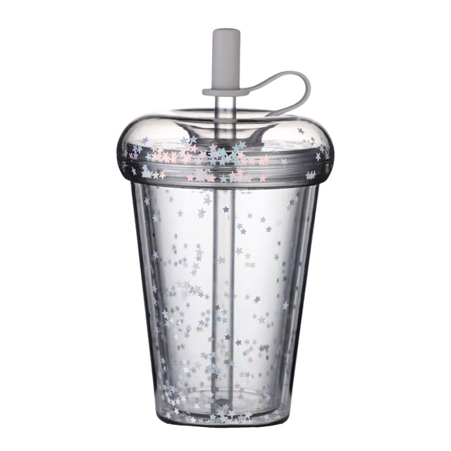 Visland Tasse à Café Glacé Étanche Réutilisable Pipette Droite avec Pailles Intégrées Double Paroi Isolée Gobelet à Café Glacé Dessin Animé