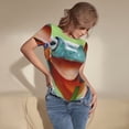 thumbnail image 3 of Bingfone Flying Frog On Branch Pattern Women's Round Neck Bodysuit, Tight Snap Button Short Sleeve Bodysuit, Suitable for Party, Sports, Daily Wear-Medium, 3 of 7