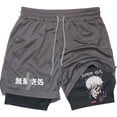 thumbnail image 2 of Pantalones cortos deportivos con estampado de Anime para hombre, Shorts deportivos informales para gimnasio, entrenamiento atlético, malla para correr, 2 en 1, 2 of 5