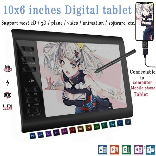 Tablette numérique G10 10x6 pouces 8192 niveaux graphique 8192 niveaux  tablette de dessin tablette de dessin avec stylet passif sans batterie  freestylehome 